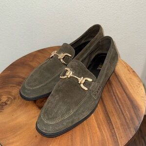 ZARA Dark Green Suede Gold Hardware Loafers Womens Shoe Size 6.5